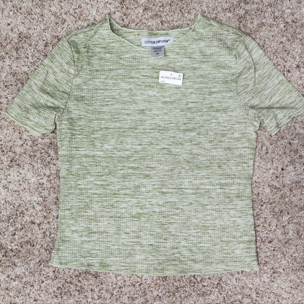 Cotton Emporium Nordstrom Green Ribbed Knit Top New XSmall